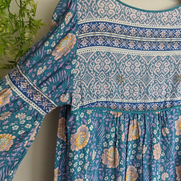 (Free People) Vintage Blue Lace Mini Dress Medium - Picture 9 of 12